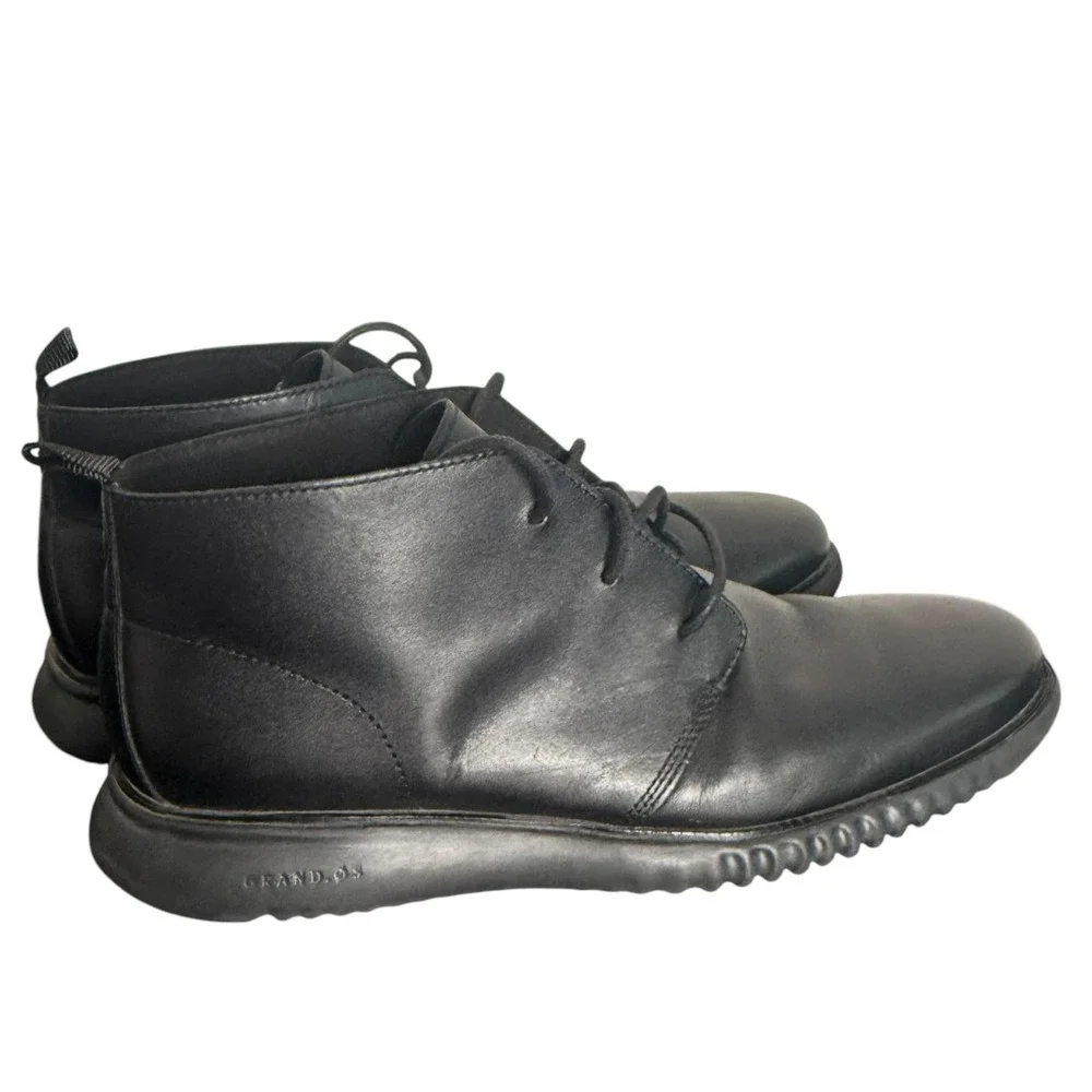 Cole‎ Haan Men's 2.ZEROGRAND Chukka Boots Black Leather Lace Up Size 11.5 C26198